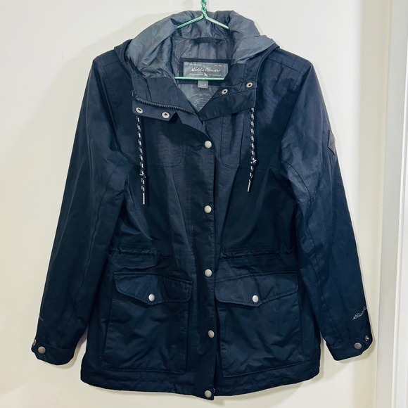 Eddie Bauer Women's Charly Waterproof Black Rain Jacket Side Pockets Size Medium - Picture 2 of 10